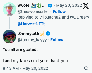 Tweet from happy harvester