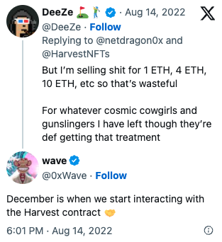 Tweet from happy harvester