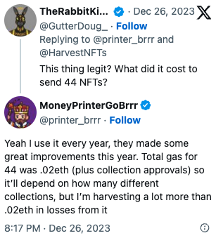 Tweet from happy harvester