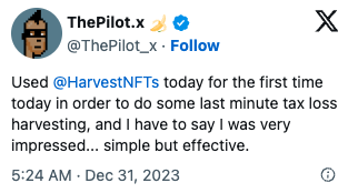 Tweet from happy harvester