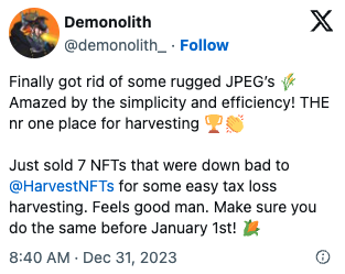 Tweet from happy harvester