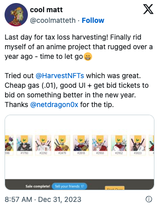 Tweet from happy harvester