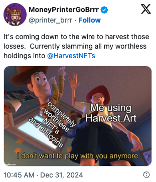 Tweet from happy harvester