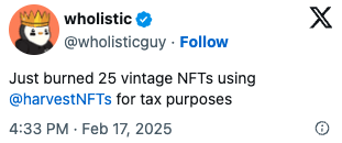 Tweet from happy harvester